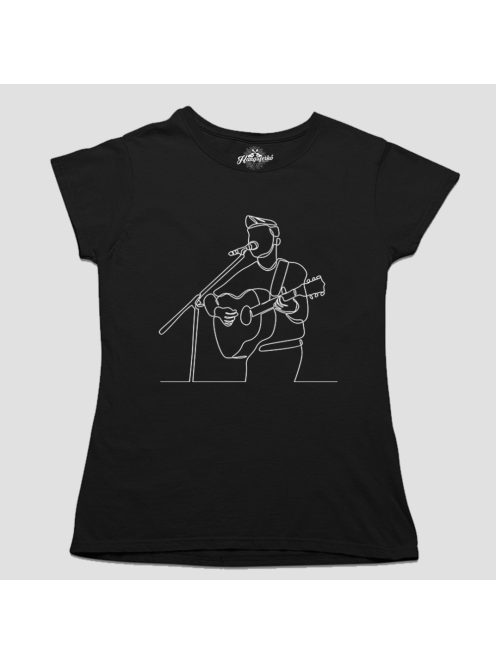 Akusztikus gitáros énekes line art női póló