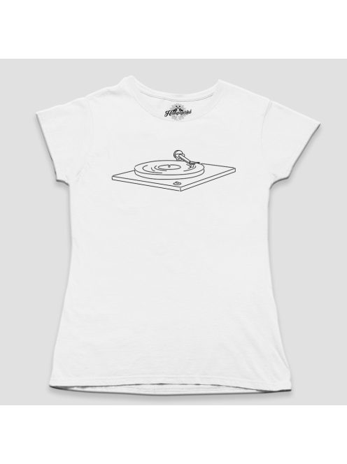 Lemezlejátszó line art női póló