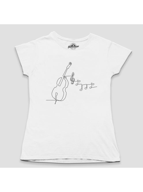 Nagybőgő line art hangjegyekkel női póló
