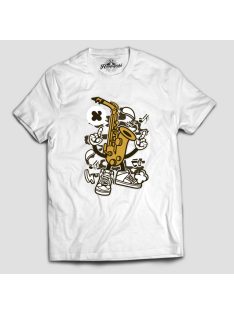 Szaxofon cartoon figura férfi póló